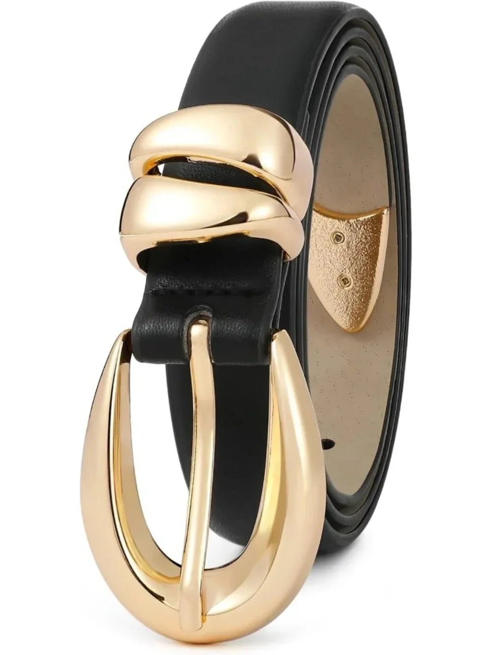 Stylish Women's Leather Belt with Gold Buckle - Perfect for Jeans & Dresses